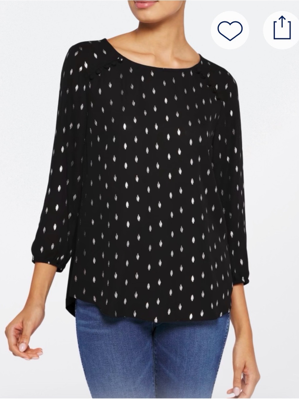 Black Printed 3/4 Sleeve Mixed Material Women's Top